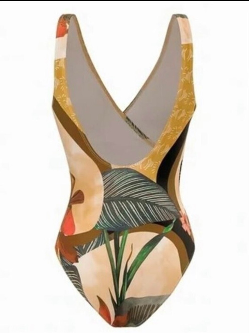 Tropical Leaf Print One-Piece Swimsuit with Matching Sarong NIP Size Large - Picture 3 of 4